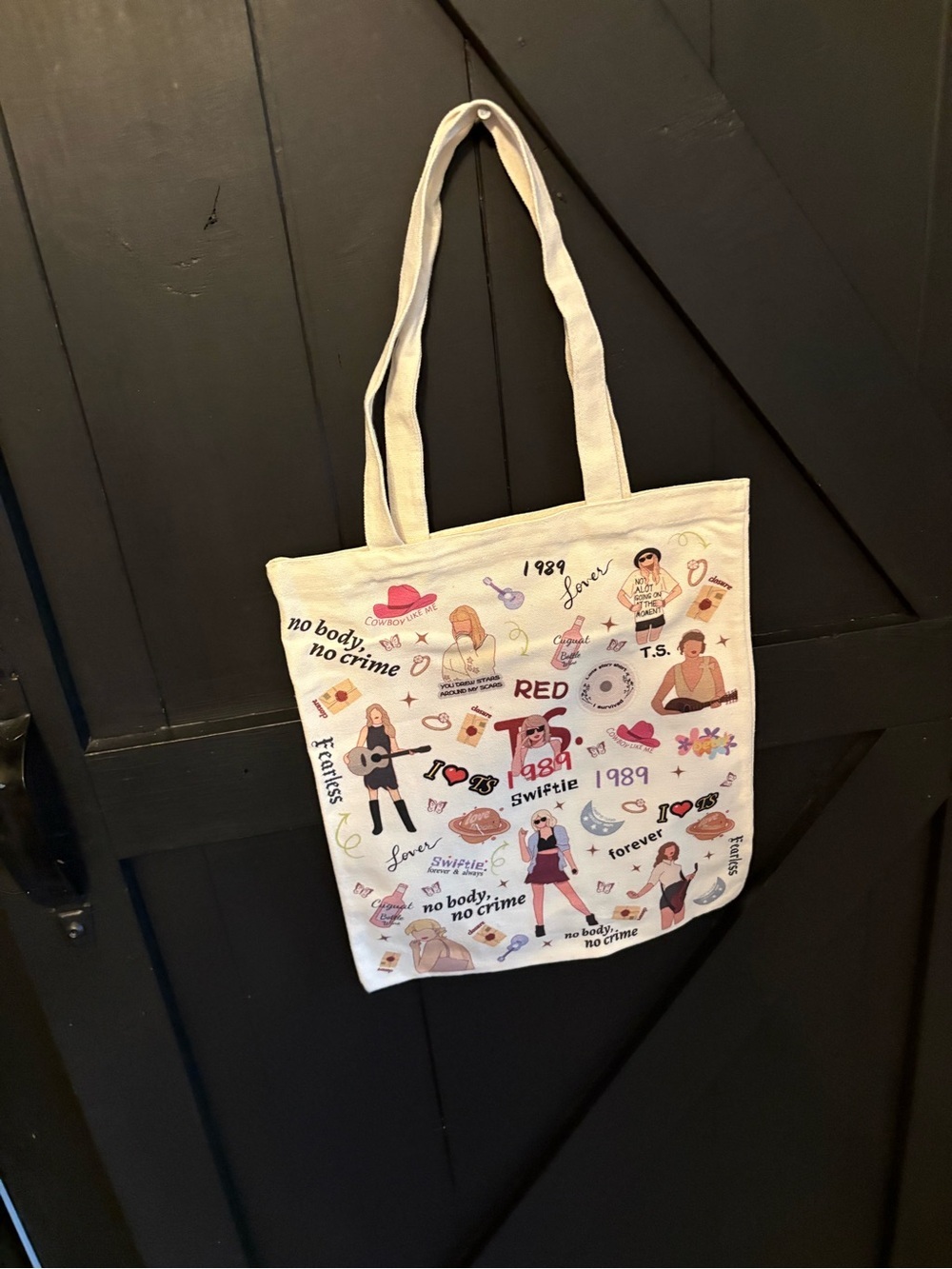 Taylor Swift Cream Tote with Pink and Red Accents
